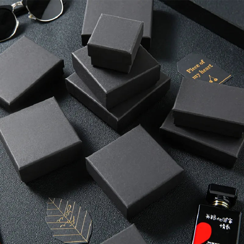 30pcs Black Kraft Jewelry Gift Box Cardboard Travel Ring Necklace Earring Packaging Organizer Boxes Case With Sponge Inside