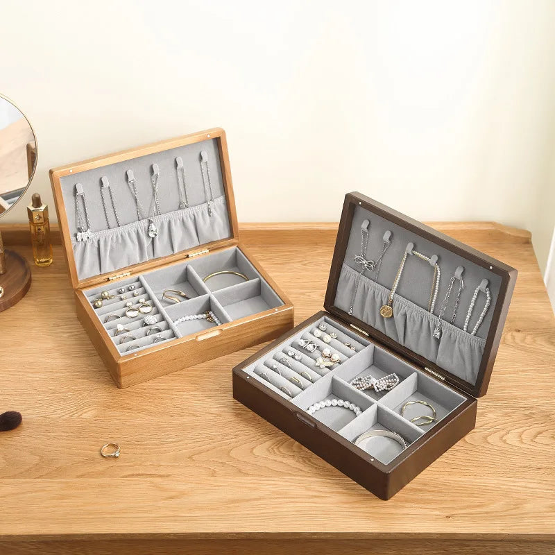 Custom Logo Luxury Jewelry Display Storage Case Walnut Wood Earring Ring Necklace Jewelry Box for For Women Gift Box