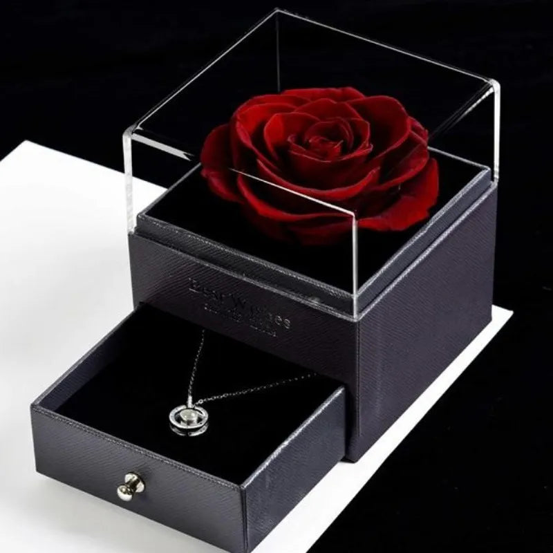 Eternal Red Rose Jewelry Gift Box Ring Earrings Necklace Storage Acrylic Boxes for Lover Romantic Valentine Gifts Jewellery Case