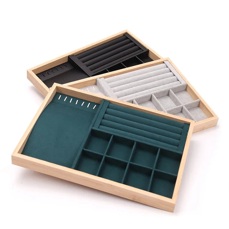 Bamboo Multifunctional Jewelry Display Tray Necklace Rings Earrings Organizer Storage Tray for Drawer
